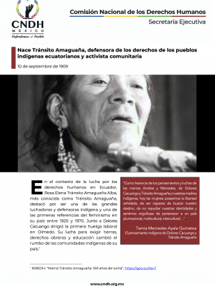 Nace Tránsito Amaguaña, defensora de los derechos de los pueblos indígenas ecuatorianos y activista comunitaria