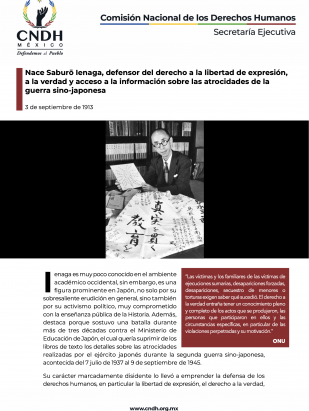 Nace Saburō Ienaga, defensor del derecho a la libertad de expresión, a la verdad y acceso a la información sobre las atrocidades de la guerra sino-japonesa