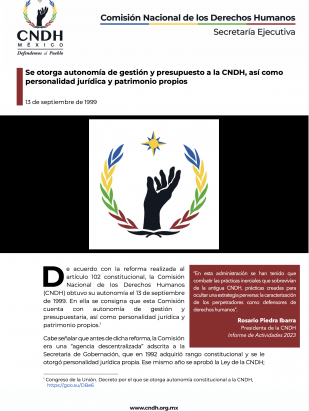 Se otorga autonomía de gestión y presupuesto a la CNDH, así como personalidad jurídica y patrimonio propios
