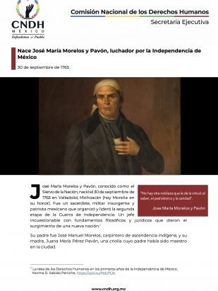Nace José María Morelos y Pavón, luchador por la Independencia de México