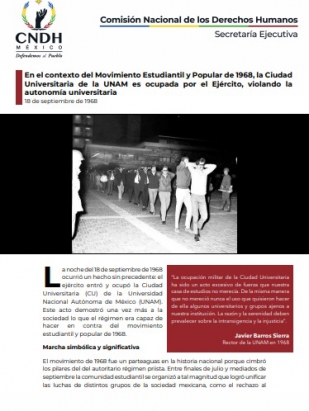 En el contexto del Movimiento Estudiantil y Popular de 1968, la Ciudad Universitaria de la UNAM es ocupada por el Ejército, violando la autonomía universitaria