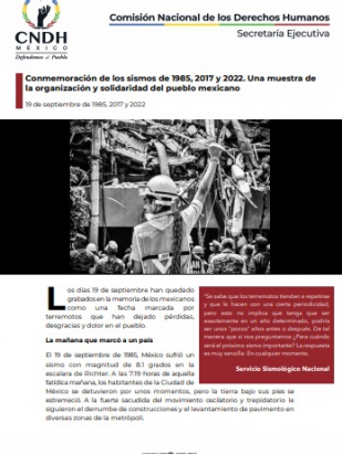 Conmemoración de los sismos de 1985, 2017 y 2022. Una muestra de la organización y solidaridad del pueblo mexicano