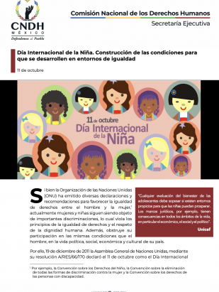 Día Internacional de la Niña. Construcción de las condiciones para que se desarrollen en entornos de igualdad