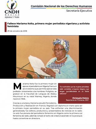 Fallece Mariama Keita, primera mujer periodista nigeriana y activista feminista