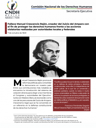 Fallece Manuel Crescencio Rejón, creador del Juicio del Amparo con el fin de proteger los derechos humanos frente a las acciones violatorias realizadas por autoridades locales y federales