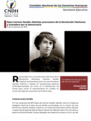 Nace Carmen Serdán Alatriste, precursora de la Revolución Mexicana y luchadora por la democracia
