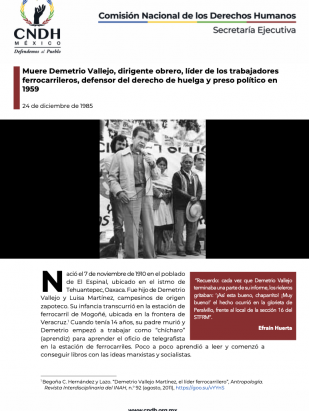 Muere Demetrio Vallejo, dirigente obrero, líder de los trabajadores ferrocarrileros, defensor del derecho de huelga y preso político en 1959