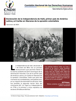 Declaración de la independencia de Haití, primer país de América Latina y el Caribe en liberarse de la opresión colonialista