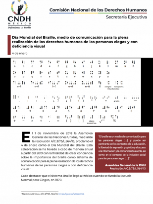 Día Mundial del Braille, medio de comunicación para la plena realización de los derechos humanos de las personas ciegas y con deficiencia visual