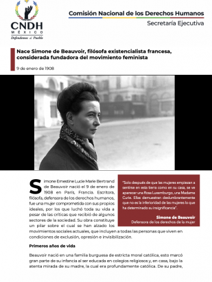 Nace Simone de Beauvoir, filósofa existencialista francesa, considerada fundadora del movimiento feminista