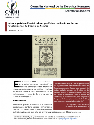 Inicia la publicación del primer periódico realizado en tierras novohispanas: la Gazeta de México