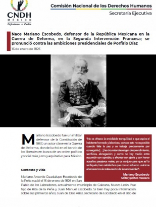 Nace Mariano Escobedo, defensor de la República Mexicana en la Guerra de Reforma, en la Segunda Intervención Francesa; se pronunció contra las ambiciones presidenciales de Porfirio Díaz