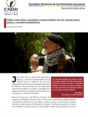 Fallece John Ross, periodista comprometido con las causas justas, poeta y novelista antibelicista
