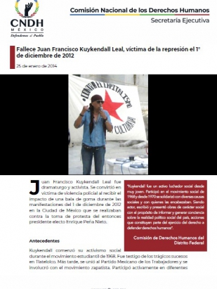 Fallece Juan Francisco Kuykendall Leal, víctima de la represión el 1° de diciembre de 2012