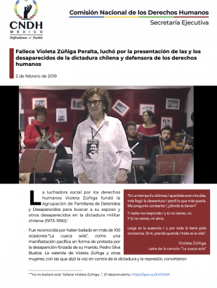 Fallece Violeta Zúñiga Peralta, luchó por la presentación de las y los desaparecidos de la dictadura chilena y defensora de los derechos humanos