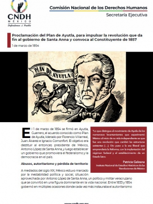 Proclamación del Plan de Ayutla, para impulsar la revolución que da fin al gobierno de Santa Anna y convoca al Constituyente de 1857