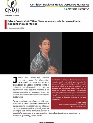 Fallece Josefa Ortiz Téllez Girón, precursora de la revolución de Independencia de México