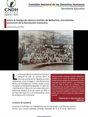 Inicia la huelga de obreros textiles de Bellavista, movimiento precursor de la Revolución mexicana